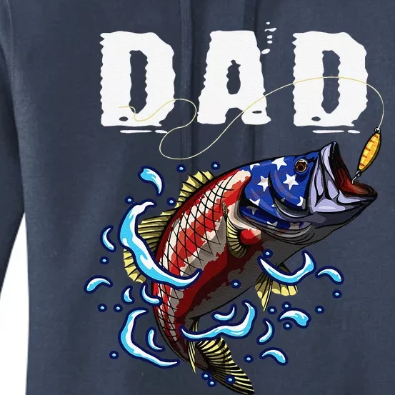 Bass Fishing Angler Fishing Lover Patriotic Bait Fisherman Women's Pullover Hoodie