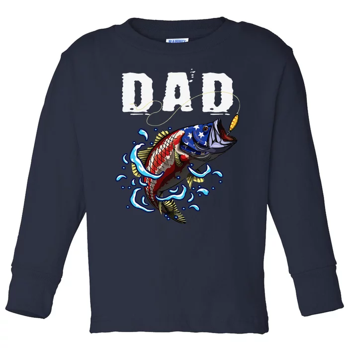 Bass Fishing Angler Fishing Lover Patriotic Bait Fisherman Toddler Long Sleeve Shirt