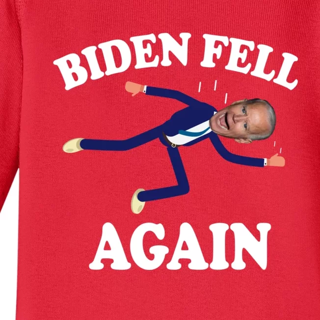 Biden Fell Again Funny Joe Biden Baby Long Sleeve Bodysuit