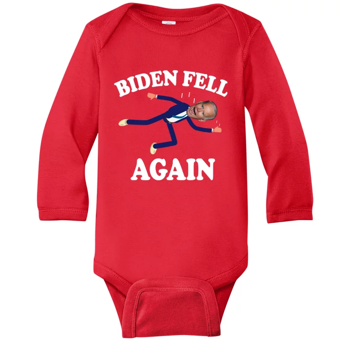 Biden Fell Again Funny Joe Biden Baby Long Sleeve Bodysuit