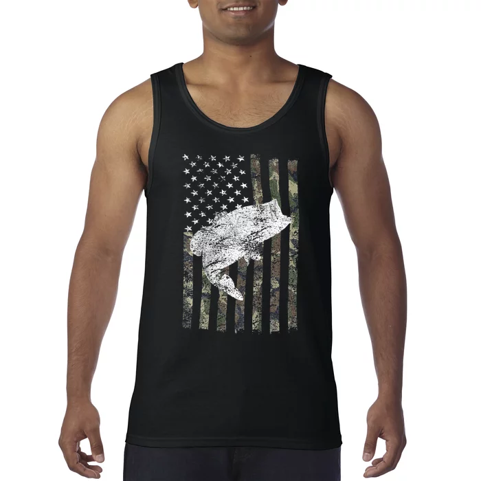 Bass Fishing American Camo USA Flag for Fisherman Tank Top