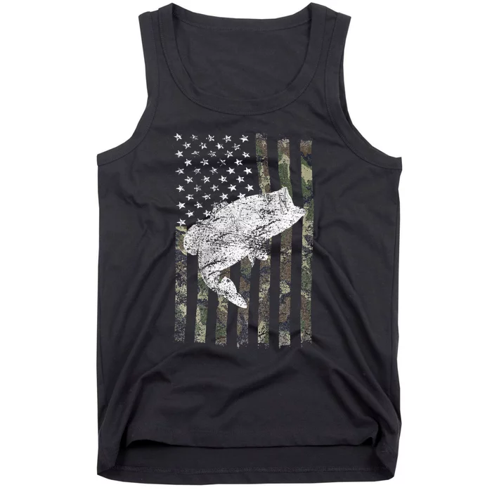 Bass Fishing American Camo USA Flag for Fisherman Tank Top