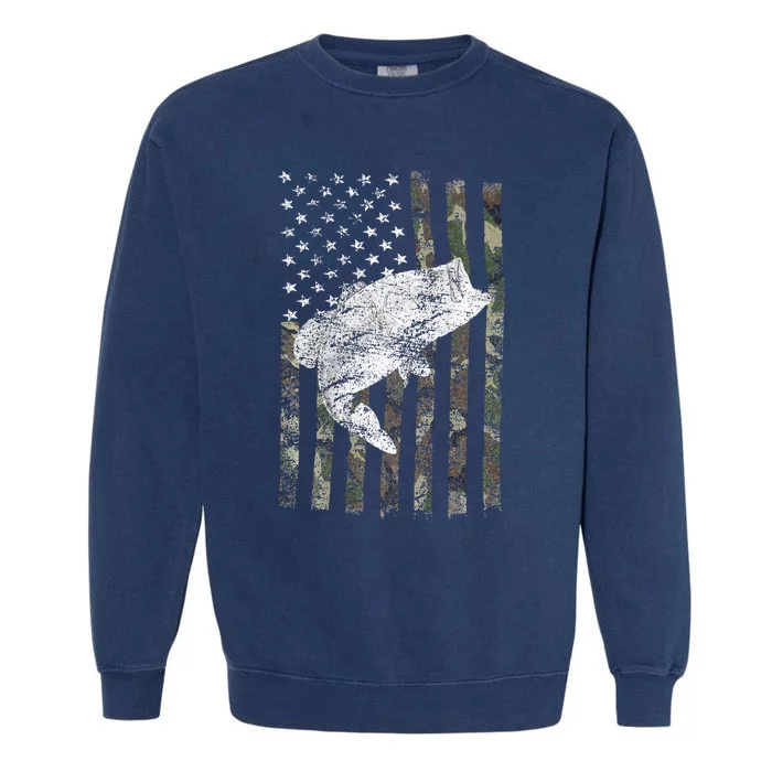 Bass Fishing American Camo USA Flag for Fisherman Garment-Dyed Sweatshirt