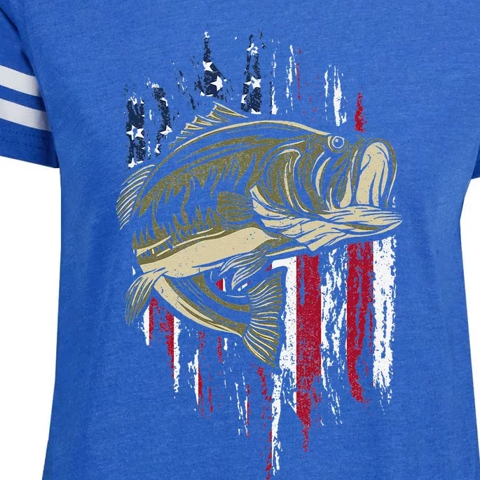 Bass Fishing American Flag 4th of July Gift For Fisherman Enza Ladies Jersey Football T-Shirt