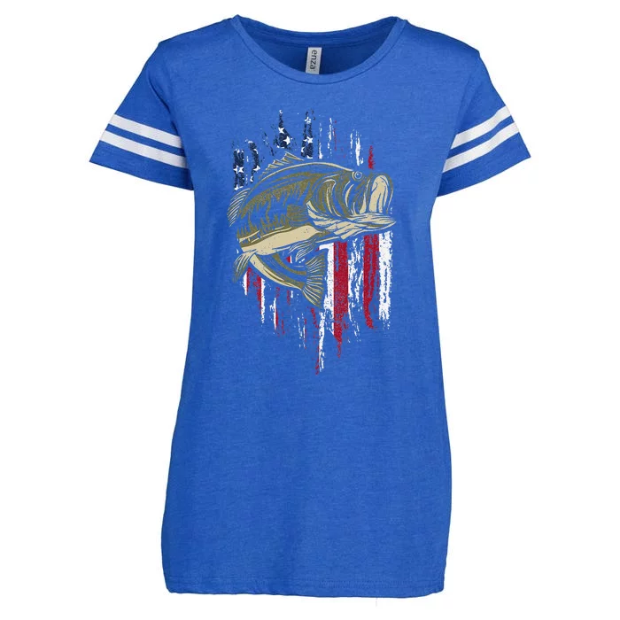 Bass Fishing American Flag 4th of July Gift For Fisherman Enza Ladies Jersey Football T-Shirt