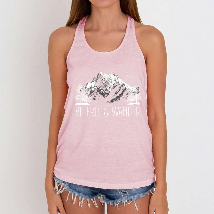 Be Free And Wander Hiking Funny Gift For Him Her Hikers Gift Women's Knotted Racerback Tank