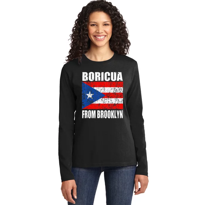 Boricua From Brooklyn New York Puerto Rican Flag Ladies Long Sleeve Shirt