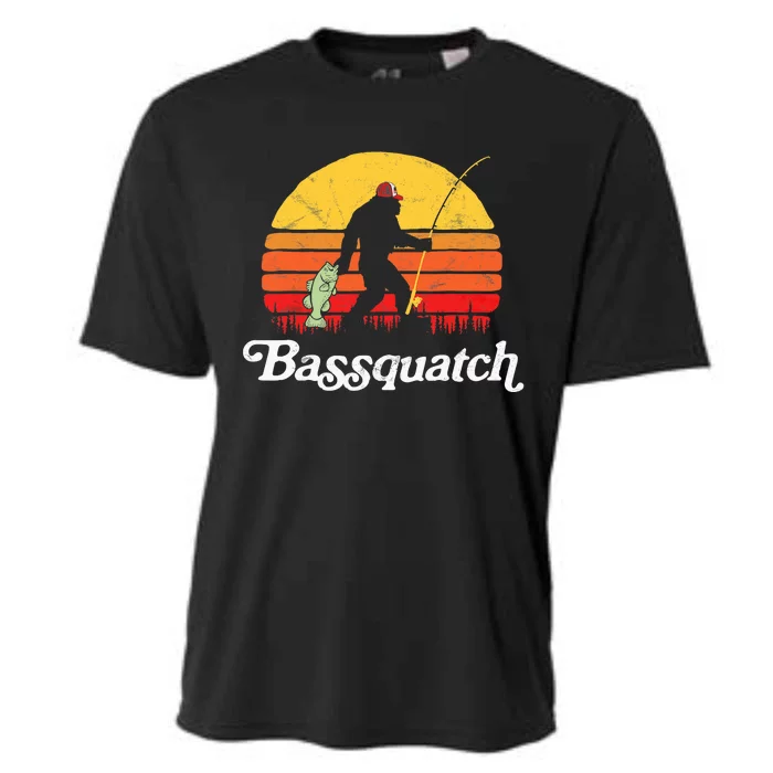 Bassquatch! Funny Bigfoot Fishing Outdoor Retro Cooling Performance Crew T-Shirt