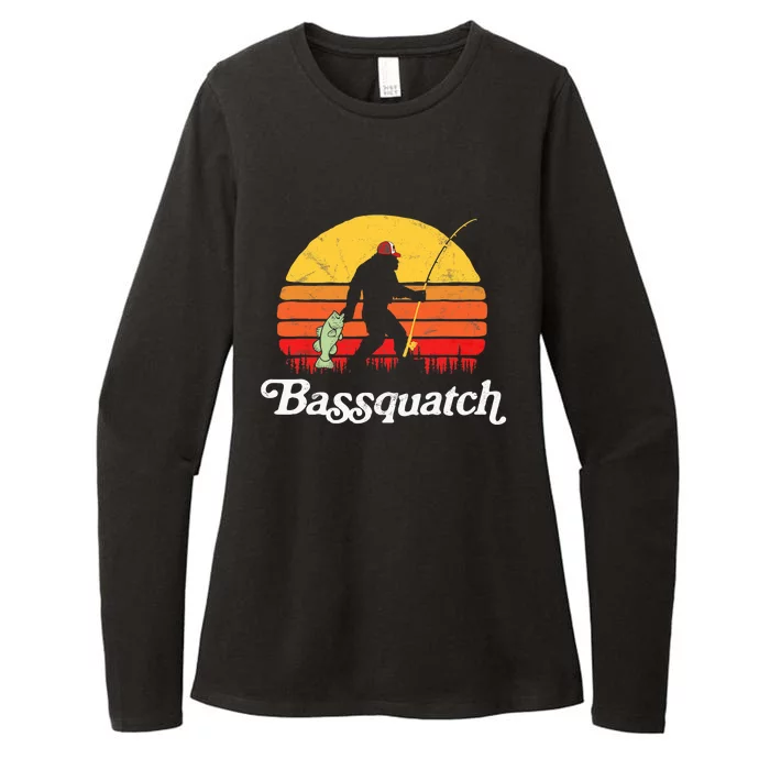 Bassquatch! Funny Bigfoot Fishing Outdoor Retro Womens CVC Long Sleeve Shirt