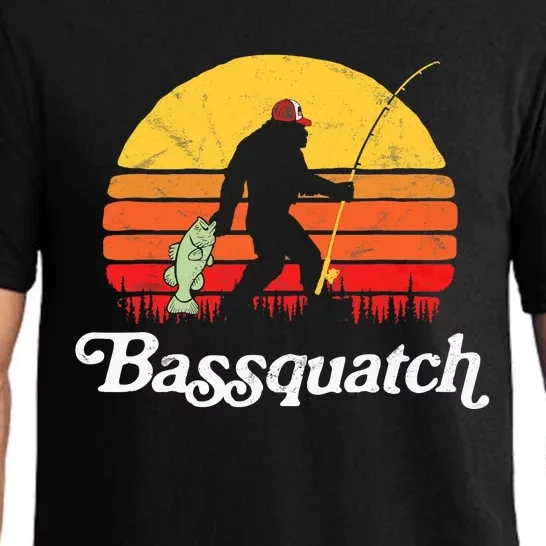 Bassquatch! Funny Bigfoot Fishing Outdoor Retro Pajama Set