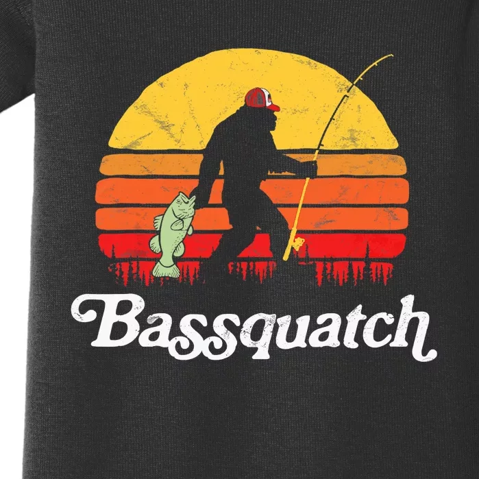 Bassquatch! Funny Bigfoot Fishing Outdoor Retro Baby Bodysuit