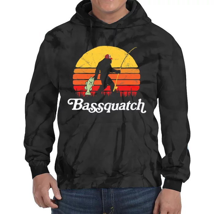 Bassquatch! Funny Bigfoot Fishing Outdoor Retro Tie Dye Hoodie