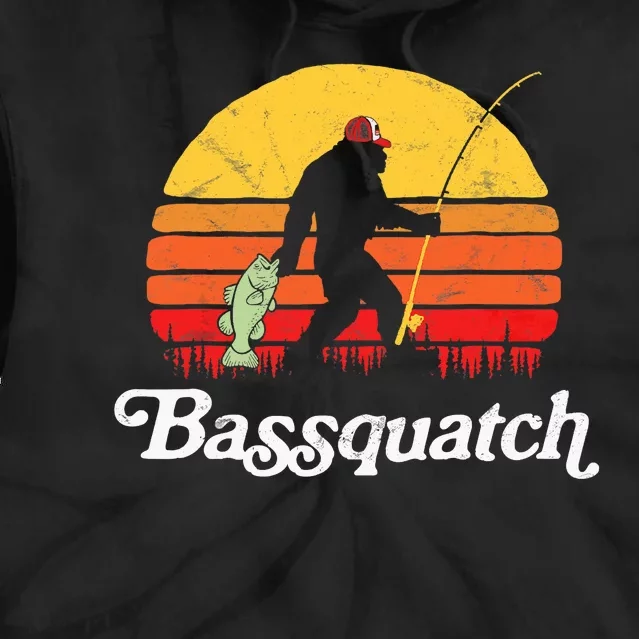 Bassquatch! Funny Bigfoot Fishing Outdoor Retro Tie Dye Hoodie