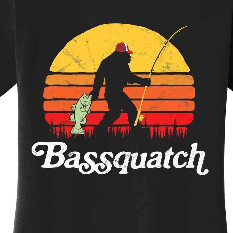 Bassquatch! Funny Bigfoot Fishing Outdoor Retro Women's T-Shirt