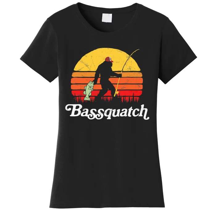 Bassquatch! Funny Bigfoot Fishing Outdoor Retro Women's T-Shirt