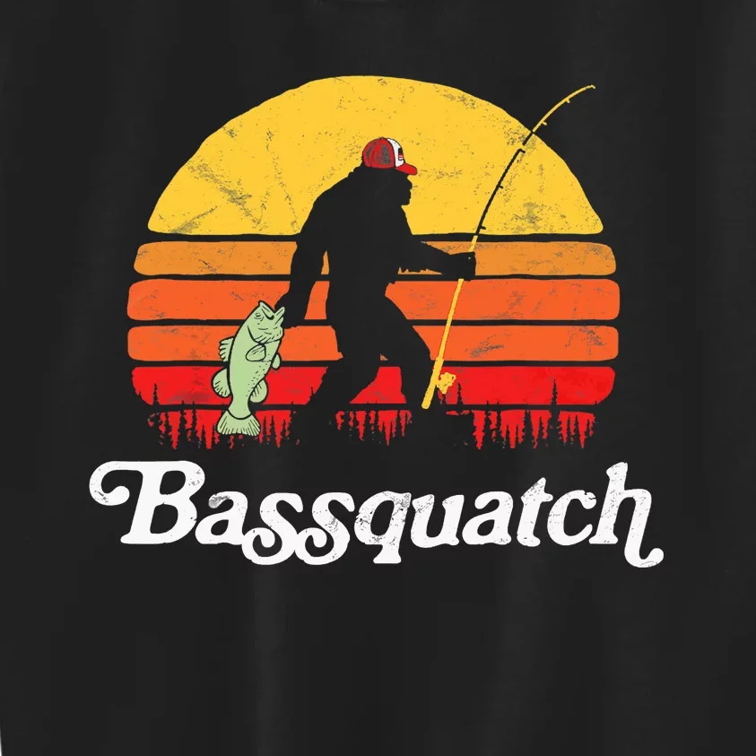 Bassquatch! Funny Bigfoot Fishing Outdoor Retro Kids Sweatshirt