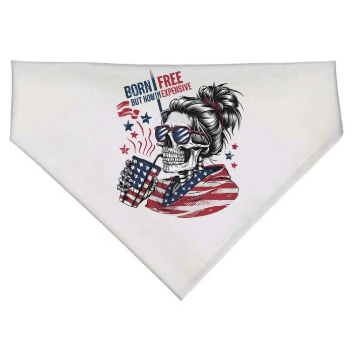 Born Free But Now Im Expensive Patriotic Skull USA-Made Doggie Bandana