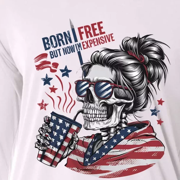 Born Free But Now Im Expensive Patriotic Skull Cooling Performance Long Sleeve Crew