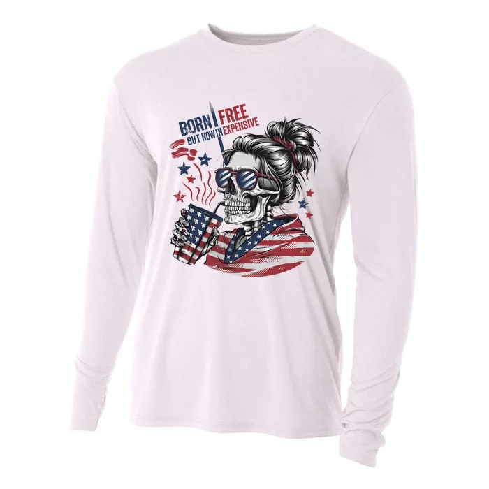 Born Free But Now Im Expensive Patriotic Skull Cooling Performance Long Sleeve Crew