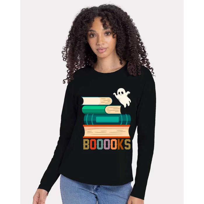 Boooooks Funny Book Ghost Halloween Gift Womens Cotton Relaxed Long Sleeve T-Shirt