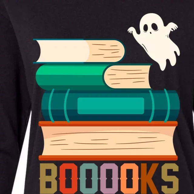 Boooooks Funny Book Ghost Halloween Gift Womens Cotton Relaxed Long Sleeve T-Shirt