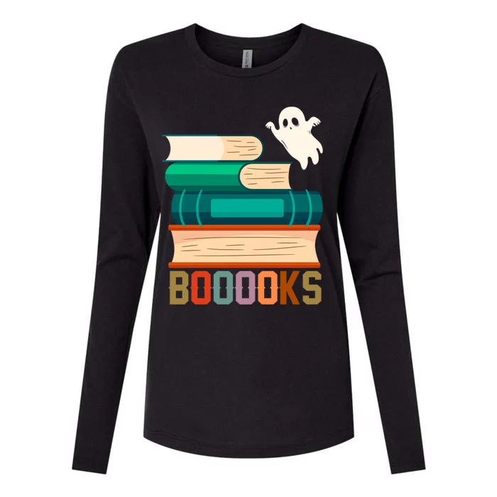 Boooooks Funny Book Ghost Halloween Gift Womens Cotton Relaxed Long Sleeve T-Shirt