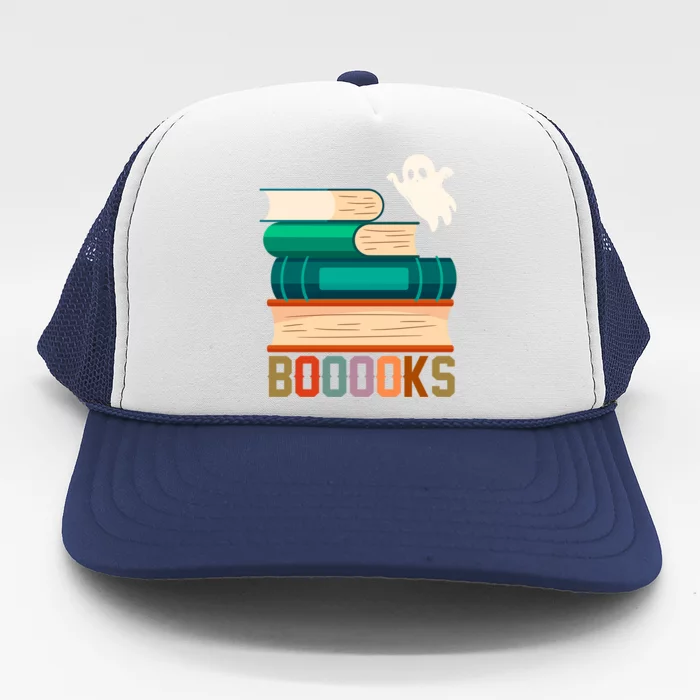 Boooooks Funny Book Ghost Halloween Gift Trucker Hat