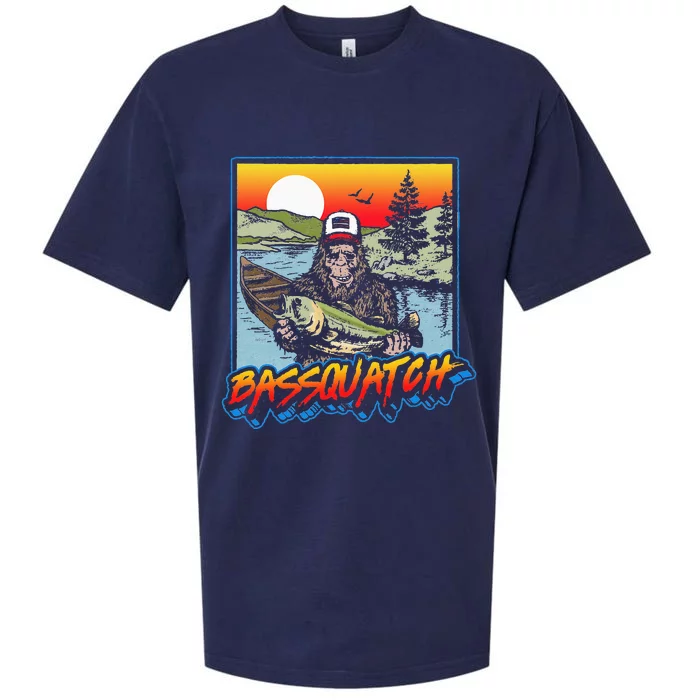 Bassquatch! Funny Bass Fishing Sasquatch Retro 80s Fisherman Sueded Cloud Jersey T-Shirt