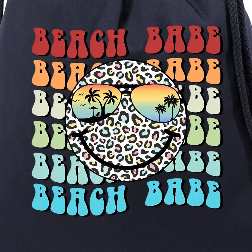 Beach Funny Babe Summer Retro Vacation Beach And Summer Leopard Drawstring Bag