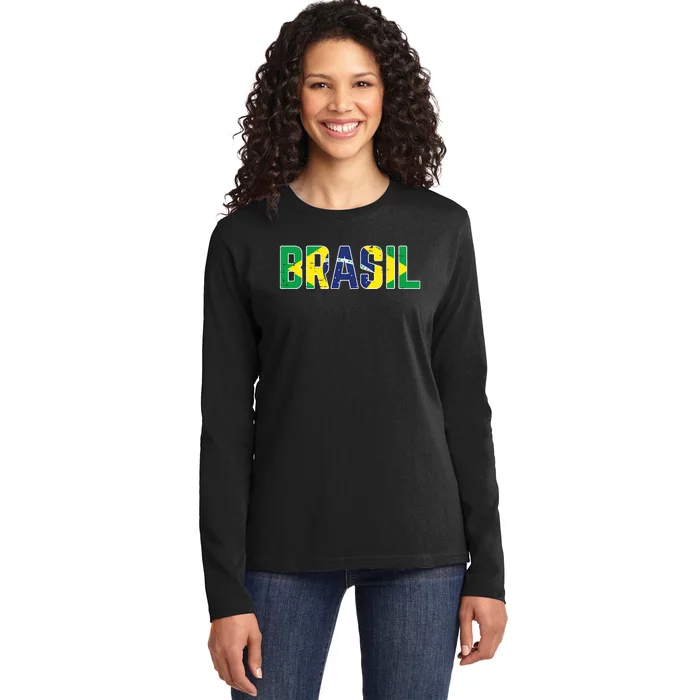 Brasil Flag Brazilian Soccer Fan Ladies Long Sleeve Shirt