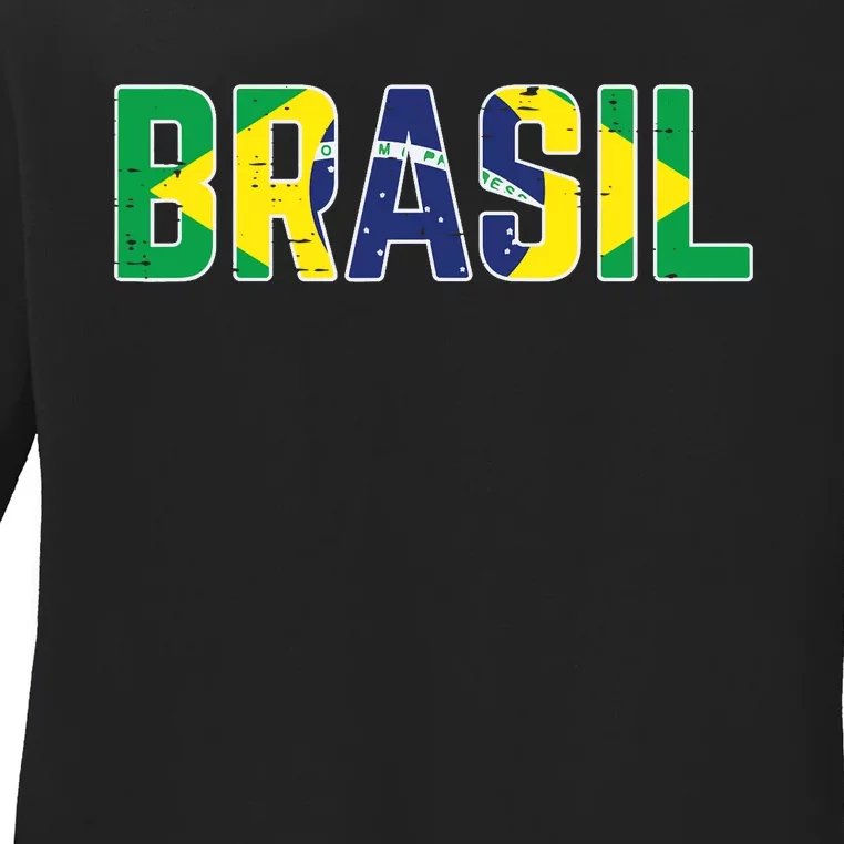 Brasil Flag Brazilian Soccer Fan Ladies Long Sleeve Shirt