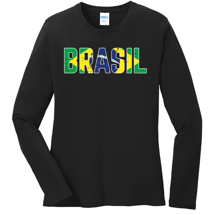 Brasil Flag Brazilian Soccer Fan Ladies Long Sleeve Shirt