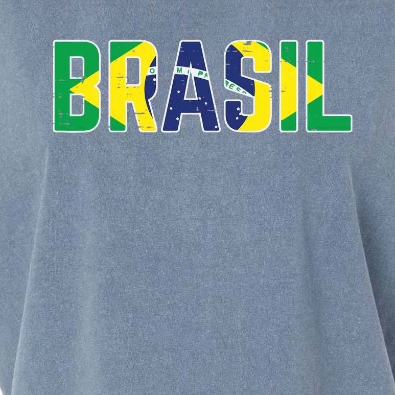 Brasil Flag Brazilian Soccer Fan Garment-Dyed Women's Muscle Tee