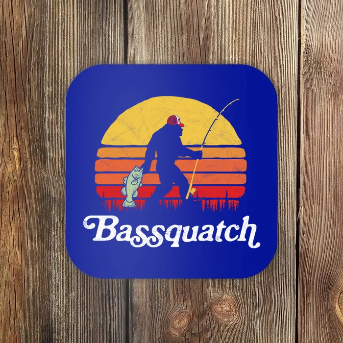 Bassquatch! Funny Bigfoot Fishing Outdoor Retro Cute Gift Coaster