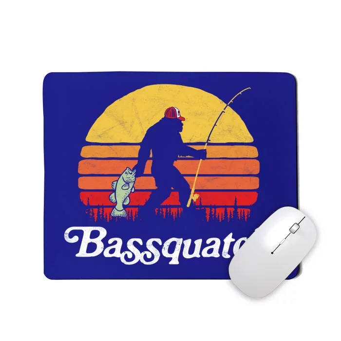 Bassquatch! Funny Bigfoot Fishing Outdoor Retro Cute Gift Mousepad