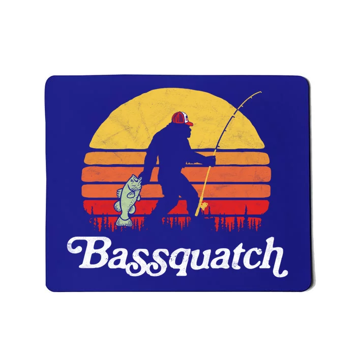 Bassquatch! Funny Bigfoot Fishing Outdoor Retro Cute Gift Mousepad