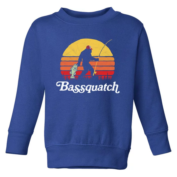 Bassquatch! Funny Bigfoot Fishing Outdoor Retro Cute Gift Toddler Sweatshirt