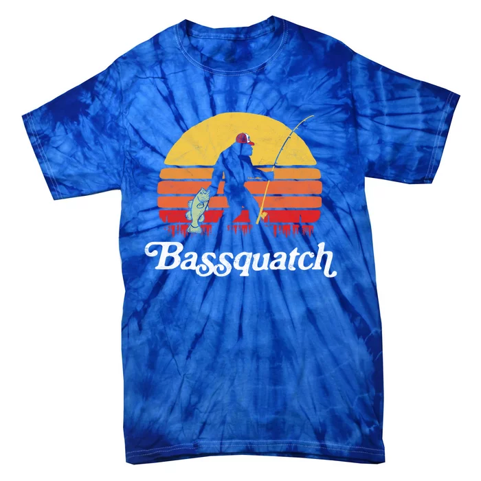 Bassquatch! Funny Bigfoot Fishing Outdoor Retro Cute Gift Tie-Dye T-Shirt