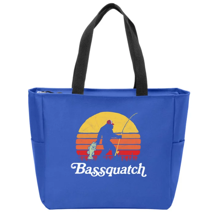 Bassquatch! Funny Bigfoot Fishing Outdoor Retro Cute Gift Zip Tote Bag