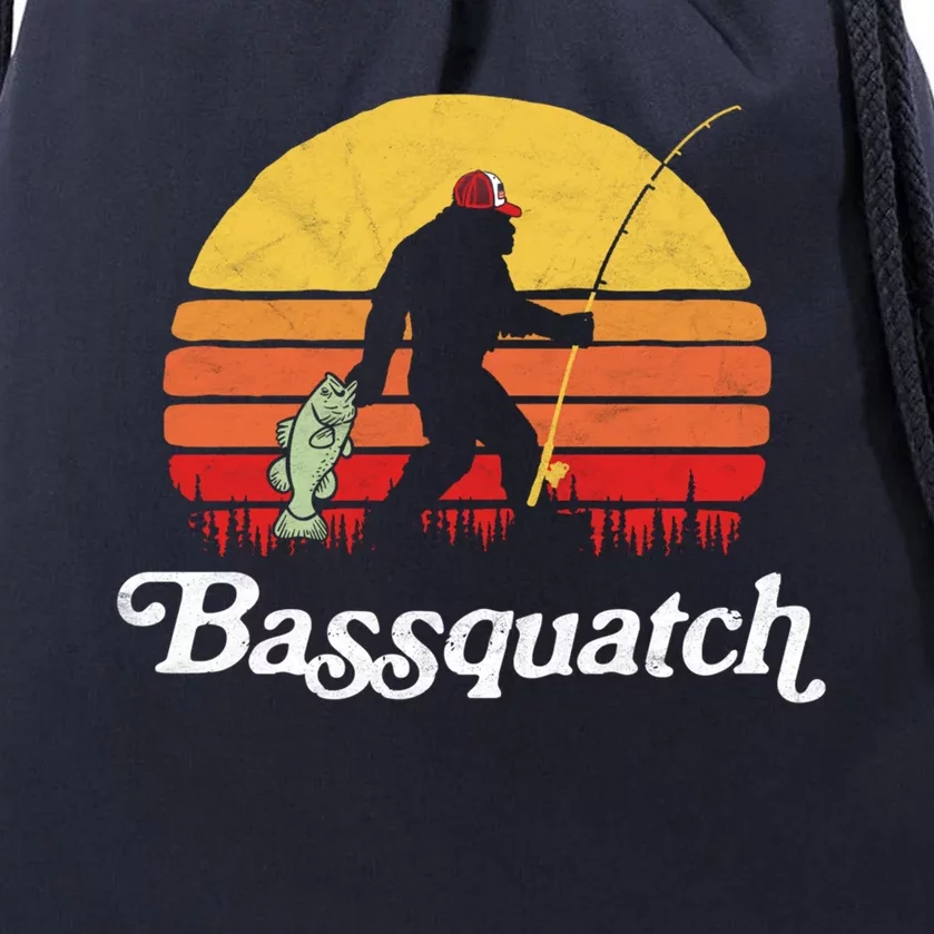 Bassquatch! Funny Bigfoot Fishing Outdoor Retro Cute Gift Drawstring Bag