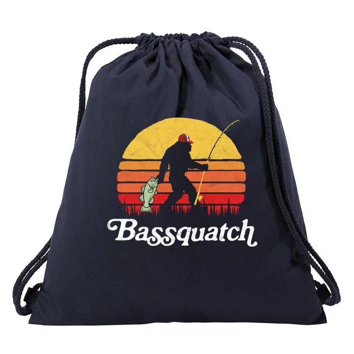 Bassquatch! Funny Bigfoot Fishing Outdoor Retro Cute Gift Drawstring Bag