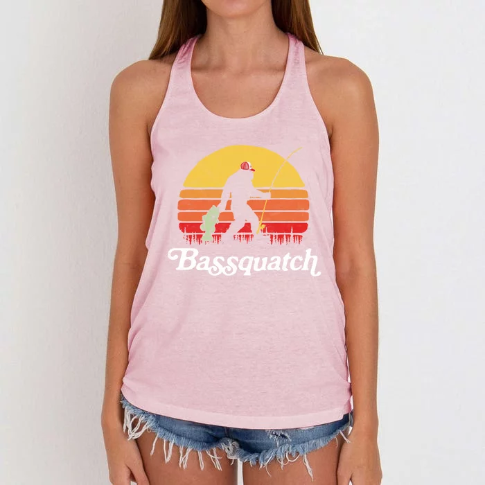 Bassquatch! Funny Bigfoot Fishing Outdoor Retro Cute Gift Women's Knotted Racerback Tank