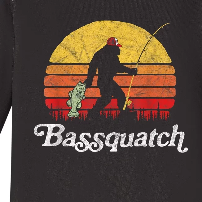 Bassquatch! Funny Bigfoot Fishing Outdoor Retro Baby Long Sleeve Bodysuit