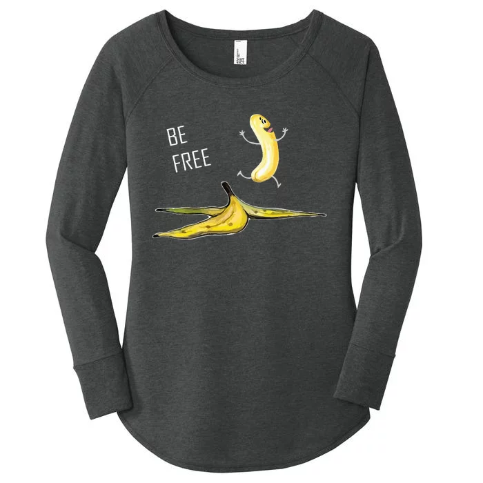 Be Free Banana Funny Banana Man Running Banana Stripping Women's Perfect Tri Tunic Long Sleeve Shirt