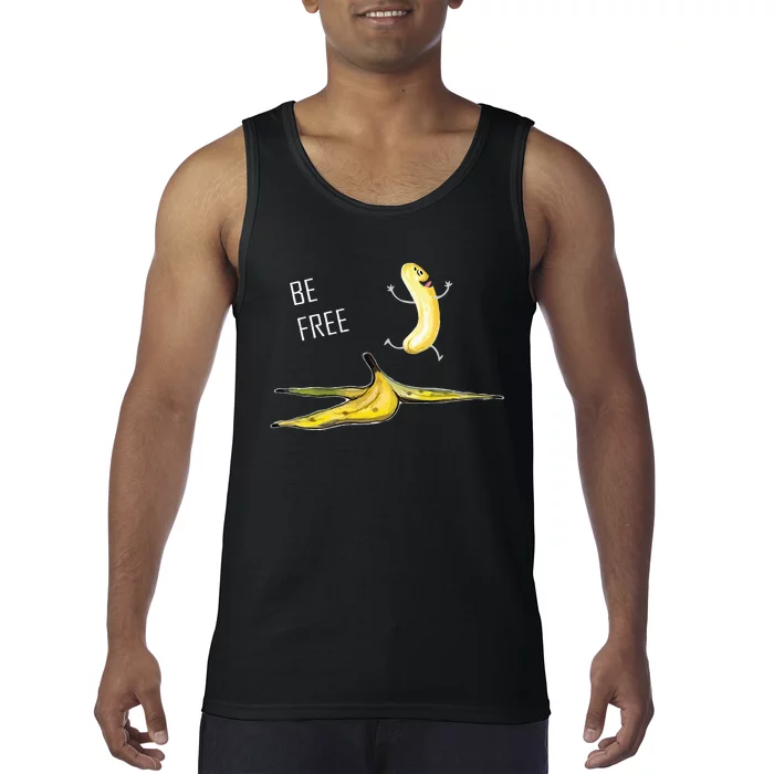 Be Free Banana Funny Banana Man Running Banana Stripping Tank Top