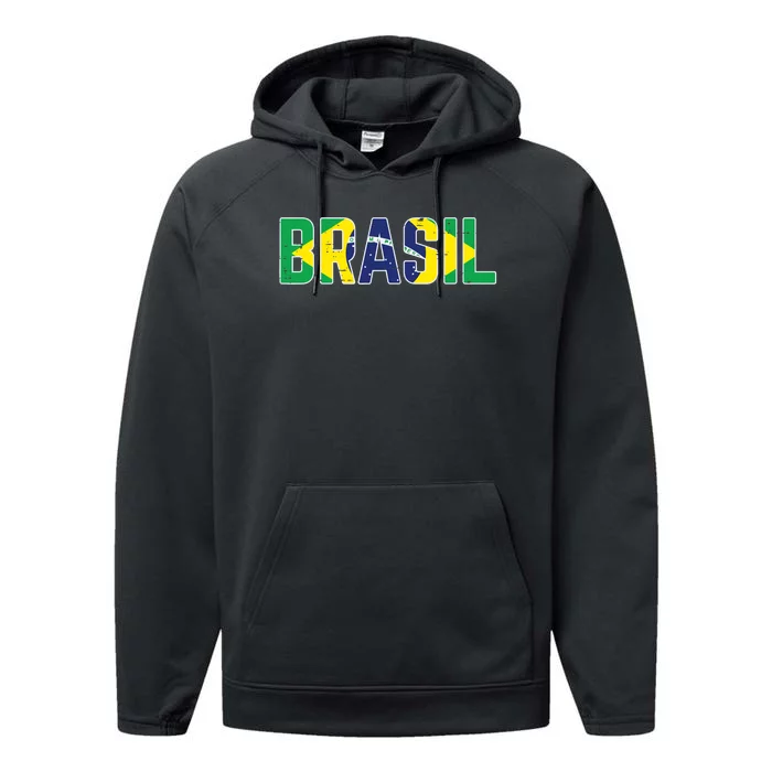 Brasil Flag Brazilian Soccer Fan Performance Fleece Hoodie