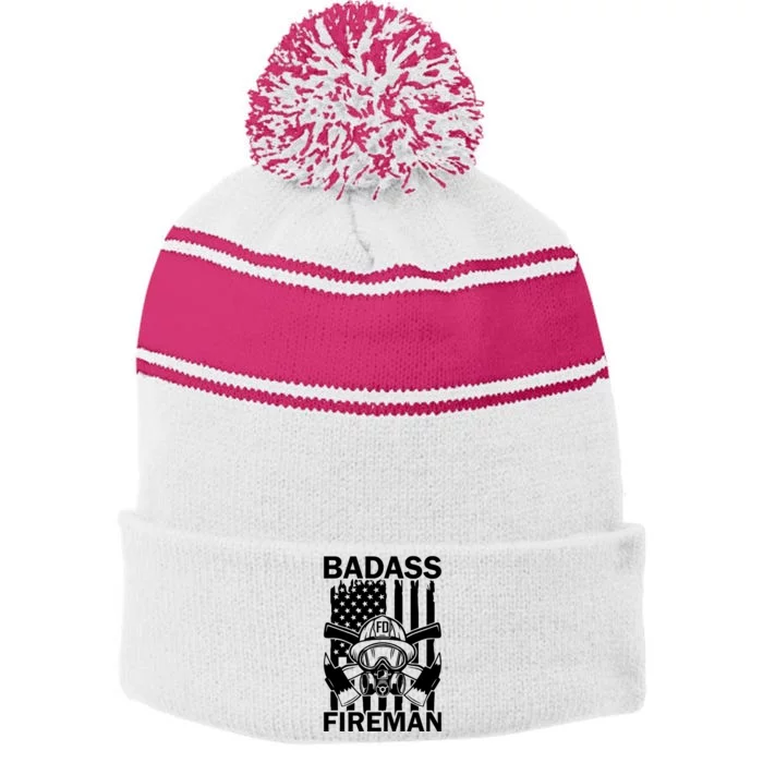 Badass Fireman Stripe Pom Pom Beanie