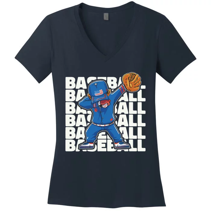 Baseball For Boy, Dabbing Baseball Player Women's V-Neck T-Shirt