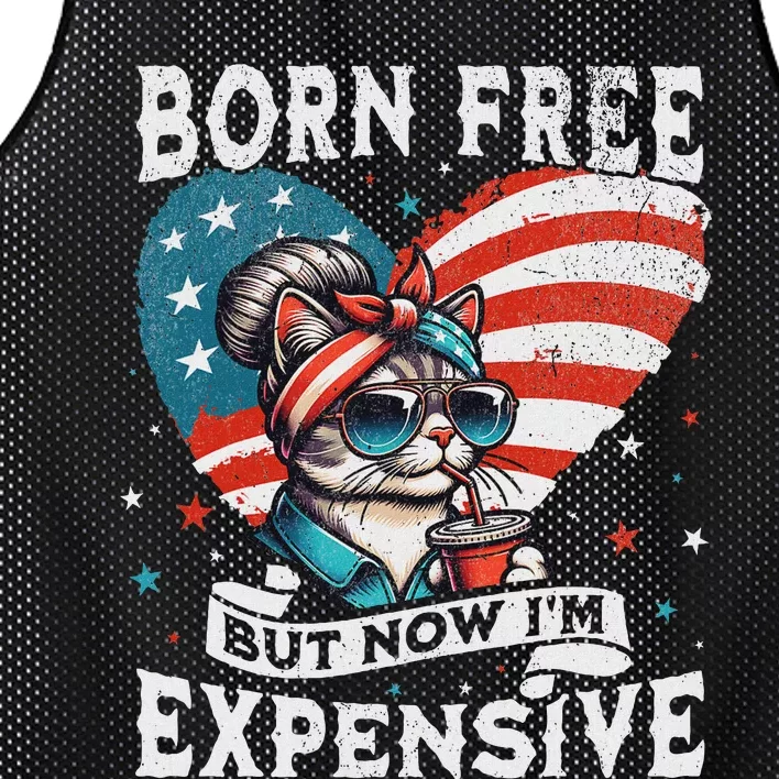 Born Free But Now IM Expensive Funny Mom Bun Cat July 4th Mesh Reversible Basketball Jersey Tank