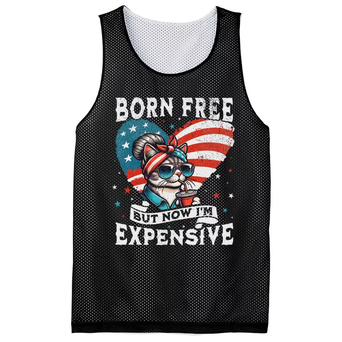 Born Free But Now IM Expensive Funny Mom Bun Cat July 4th Mesh Reversible Basketball Jersey Tank